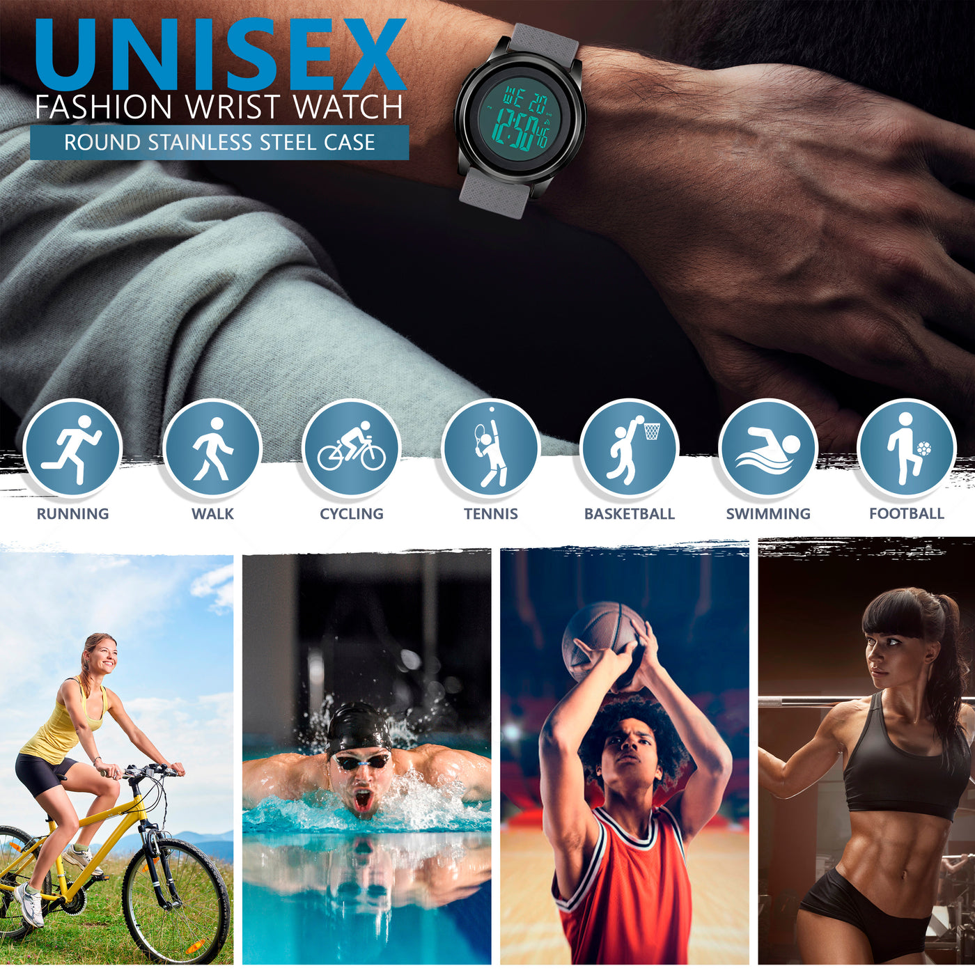 Unisex Digital Watch - Grey White Ground
