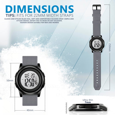 Unisex Digital Watch - Grey White Ground